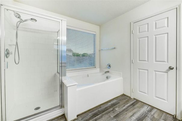 Bathroom, Glass Shower, Interior, Wood Texture Flooring