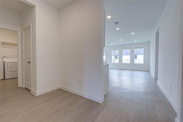 Empty room, Interior, Recessed Lighting, Washer, Wood Texture Flooring