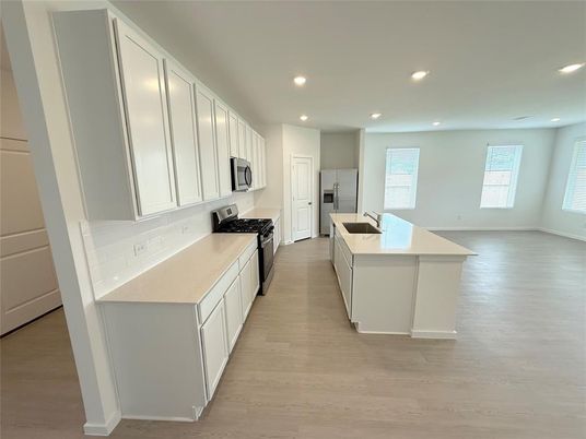 Interior, Kitchen, Recessed Lighting, Wood Texture Flooring