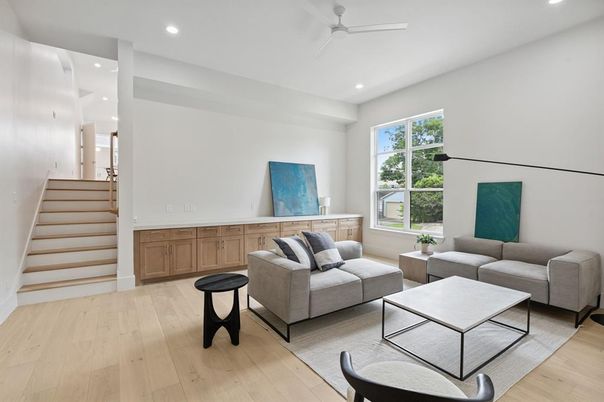 Interior, Living room, Recessed Lighting, Wood Texture Flooring