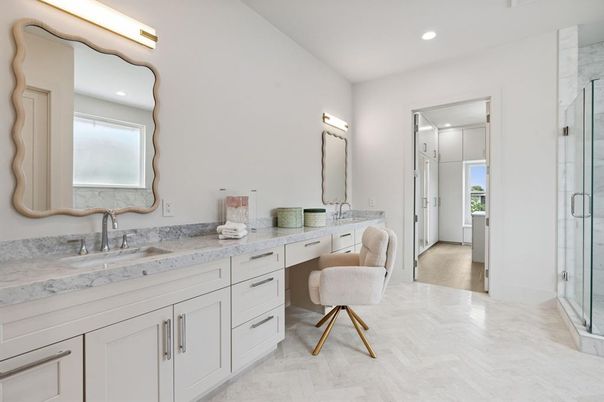 Bathroom, Dual Sink Vanities, Glass Shower, Interior, Recessed Lighting