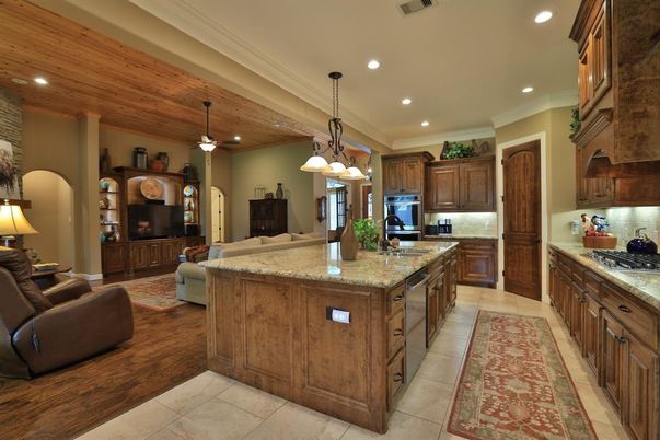 Interior, Kitchen, Living room, Pendant Lights, Recessed Lighting, Wooden Ceilings, Wood Texture Flooring
