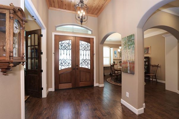 Chandelier, Interior, Pendant Lights, Wooden Ceilings, Wood Texture Flooring