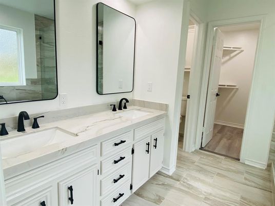 Bathroom, Dual Sink Vanities, Interior, Wood Texture Flooring