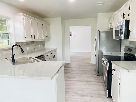 Interior, Kitchen, Recessed Lighting, Wood Texture Flooring