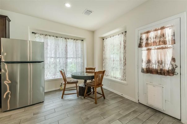 Dining room, Interior, Recessed Lighting, Wood Texture Flooring