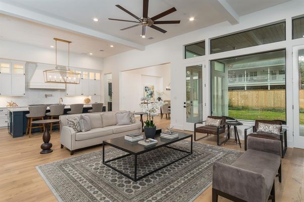 Interior, Kitchen, Living room, Pendant Lights, Recessed Lighting, Wood Texture Flooring