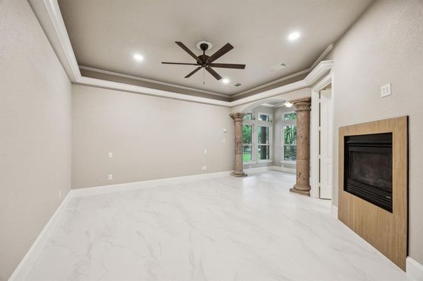 Empty room, Fireplace, Interior, Marble, Recessed Lighting