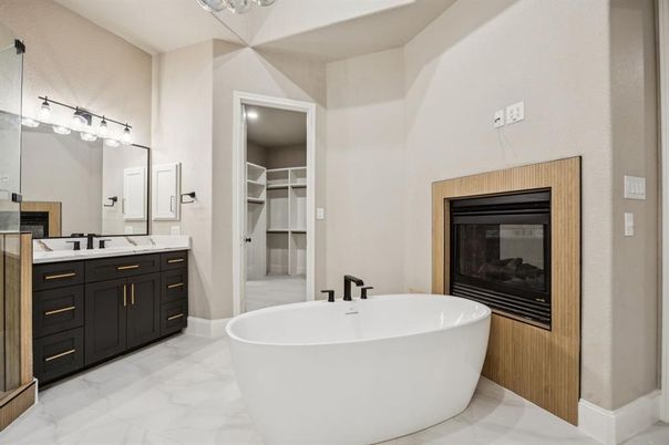 Bathroom, Dual Sink Vanities, Fireplace, Free Standing Baths, Interior, Marble, Walk-in Closets