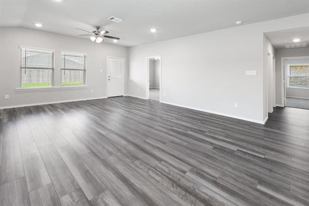 Empty room, Interior, Recessed Lighting, Wood Texture Flooring