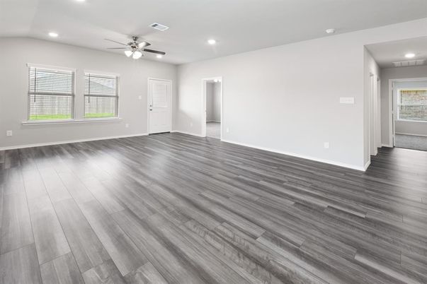 Empty room, Interior, Recessed Lighting, Wood Texture Flooring
