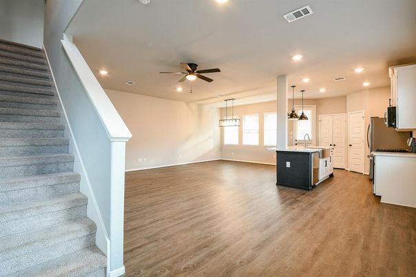 Interior, Kitchen, Pendant Lights, Recessed Lighting, Wood Texture Flooring