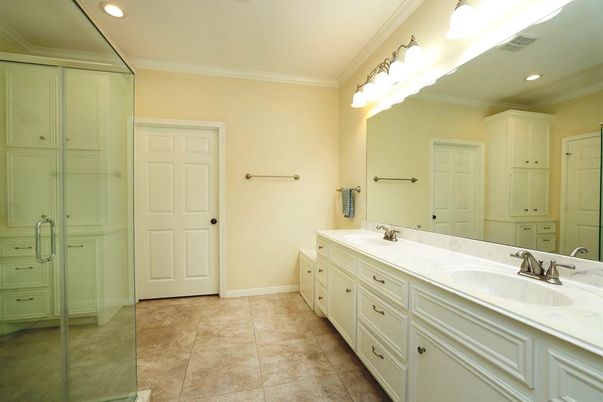 Bathroom, Dual Sink Vanities, Glass Shower, Interior, Recessed Lighting