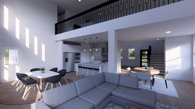 Dining room, Interior, Kitchen, Living room, Pendant Lights, Recessed Lighting, Stainless Steel Appliances