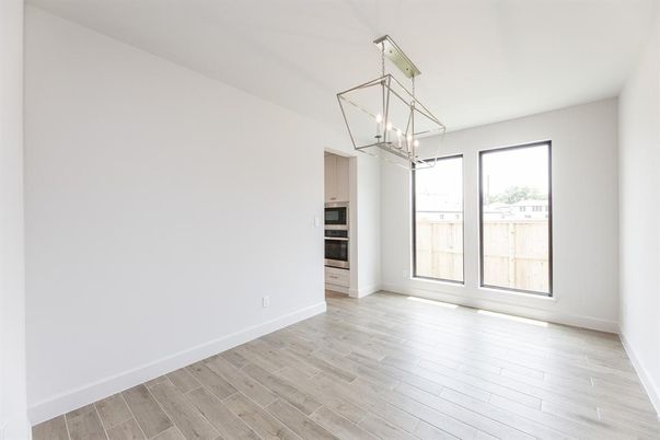 Chandelier, Empty room, Interior, Kitchen, Pendant Lights, Wood Texture Flooring