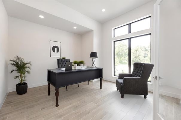 Home Office, Interior, Recessed Lighting, Wood Texture Flooring