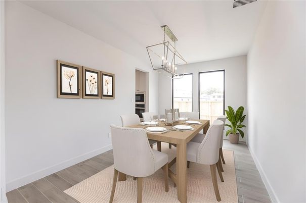 Chandelier, Dining room, Interior, Pendant Lights, Wood Texture Flooring