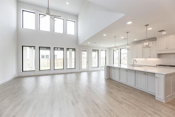 Interior, Kitchen, Pendant Lights, Recessed Lighting, Wood Texture Flooring