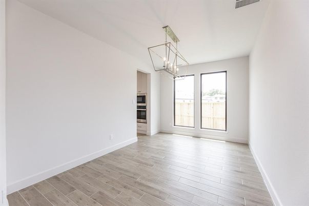 Empty room, Interior, Kitchen, Pendant Lights, Wood Texture Flooring