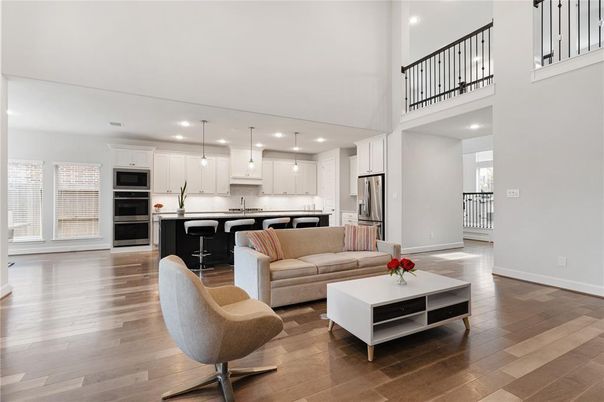 Interior, Kitchen, Living room, Pendant Lights, Recessed Lighting, Stainless Steel Appliances, Wood Texture Flooring