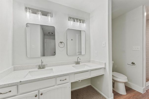 Bathroom, Dual Sink Vanities, Interior, Wood Texture Flooring