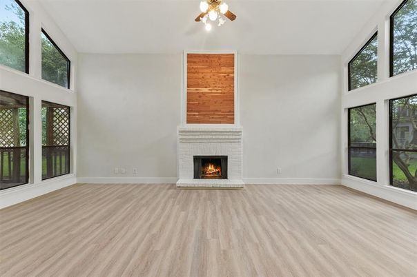Empty room, Fireplace, Interior, Wood Texture Flooring