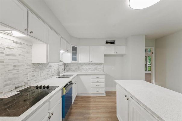 Interior, Kitchen, Marble Walls, Wood Texture Flooring