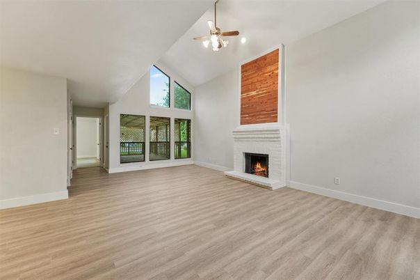 Empty room, Fireplace, Interior, Wood Texture Flooring