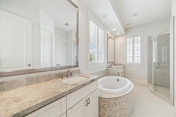 Bathroom, Dual Sink Vanities, Glass Shower, Interior, Recessed Lighting