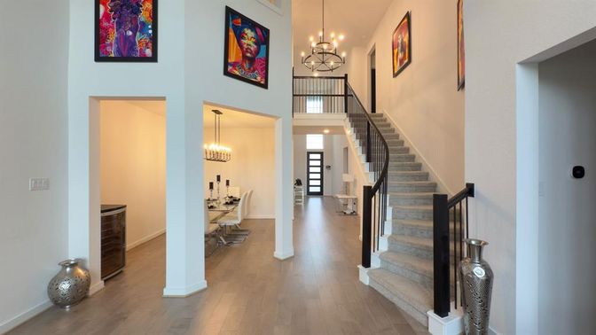 Chandelier, Dining room, Interior, Pendant Lights, Wood Texture Flooring