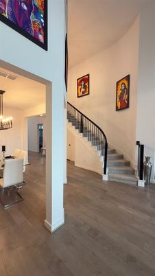 Dining room, Interior, Pendant Lights, Wood Texture Flooring