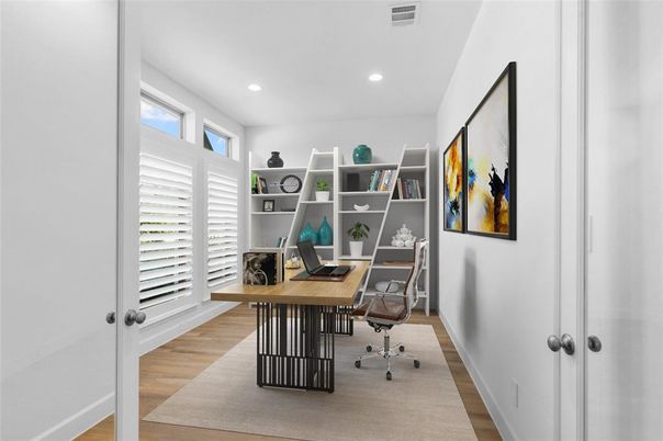 Home Office, Interior, Recessed Lighting, Wood Texture Flooring
