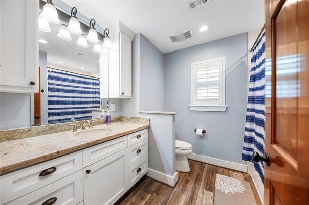 Bathroom, Interior, Recessed Lighting, Wood Texture Flooring