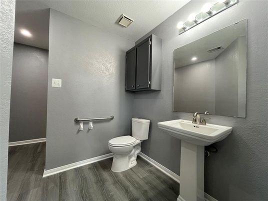 Bathroom, Interior, Recessed Lighting, Wood Texture Flooring