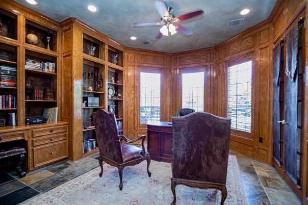 Home Office, Interior, Recessed Lighting, Wooden Walls