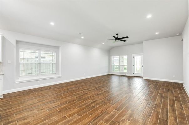 Empty room, Interior, Recessed Lighting, Wood Texture Flooring