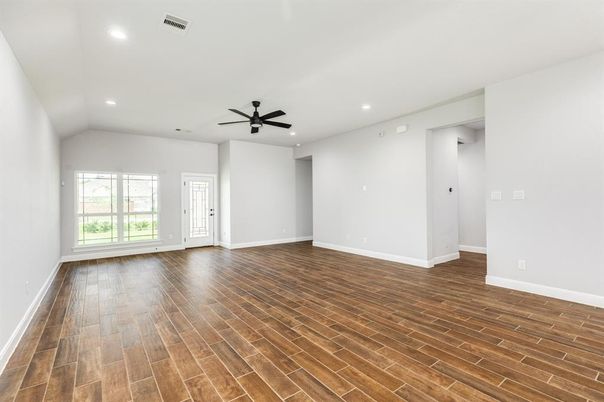 Empty room, Interior, Recessed Lighting, Wood Texture Flooring