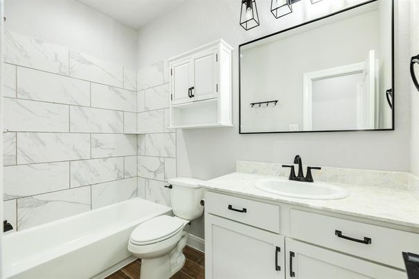 Bathroom, Interior, Marble Walls, Wood Texture Flooring