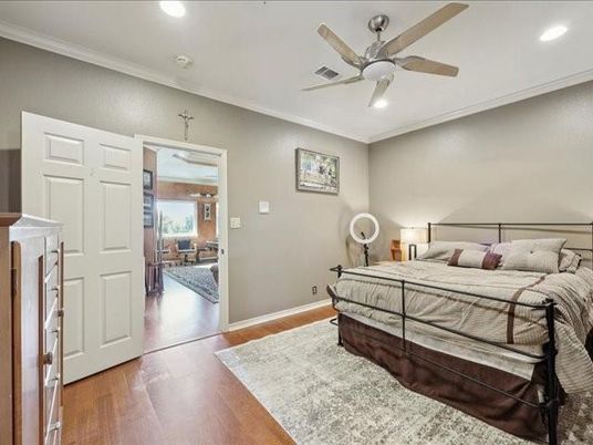 Bedroom, Interior, Recessed Lighting, Wood Texture Flooring