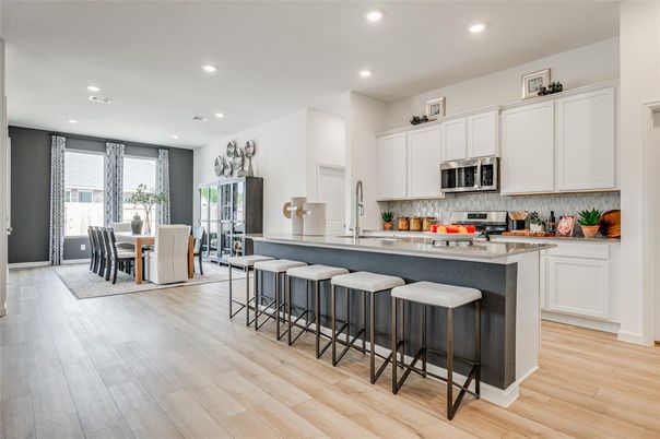 Dining room, Interior, Kitchen, Recessed Lighting, Stainless Steel Appliances, Wood Texture Flooring
