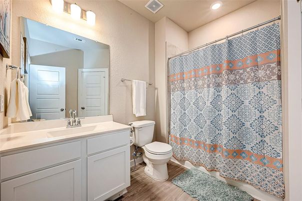 Bathroom, Interior, Recessed Lighting, Wood Texture Flooring