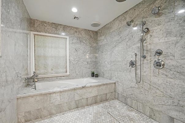 Bathroom, Interior, Marble Walls, Recessed Lighting
