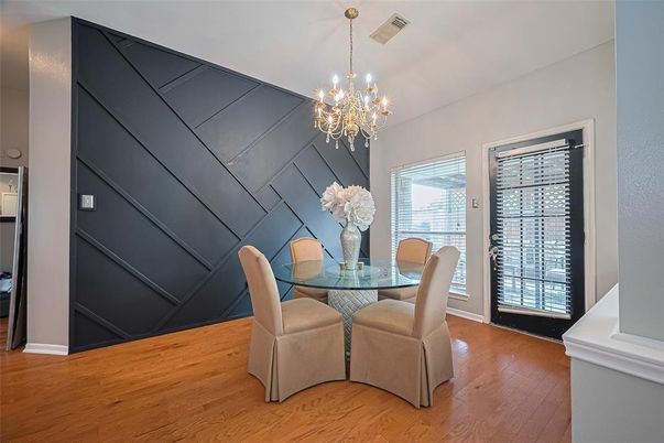 Chandelier, Dining room, Interior, Wood Texture Flooring