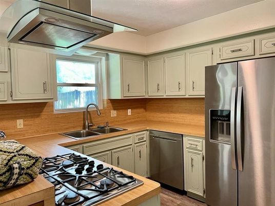 Interior, Kitchen, Stainless Steel Appliances, Wood Texture Flooring