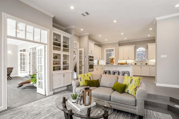 Interior, Kitchen, Living room, Recessed Lighting, Wood Texture Flooring