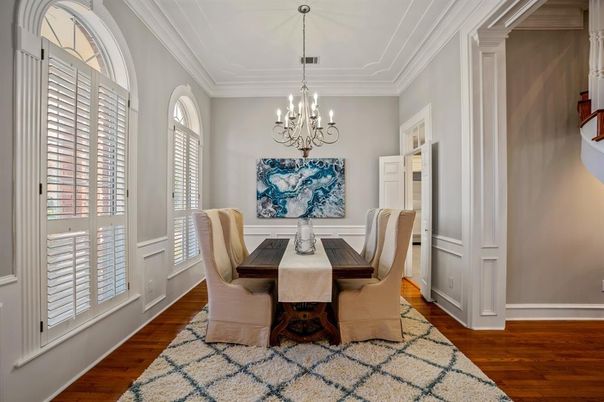 Chandelier, Dining room, Interior, Wood Texture Flooring