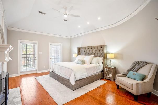 Bedroom, Interior, Recessed Lighting, Wood Texture Flooring