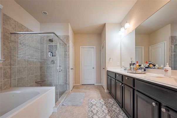 Bathroom, Dual Sink Vanities, Glass Shower, Interior, Recessed Lighting