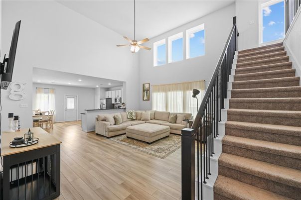 Dining room, Interior, Kitchen, Living room, Recessed Lighting, Wood Texture Flooring