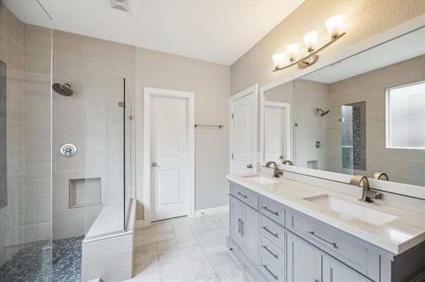 Bathroom, Dual Sink Vanities, Glass Shower, Interior